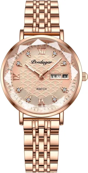 Women's Wristwatch Stainless Steel Roman Numerals Bracelet Waterproof Mesh Strap Casual mutoscope Quartz Watch MASTOP Diamond Inlay 