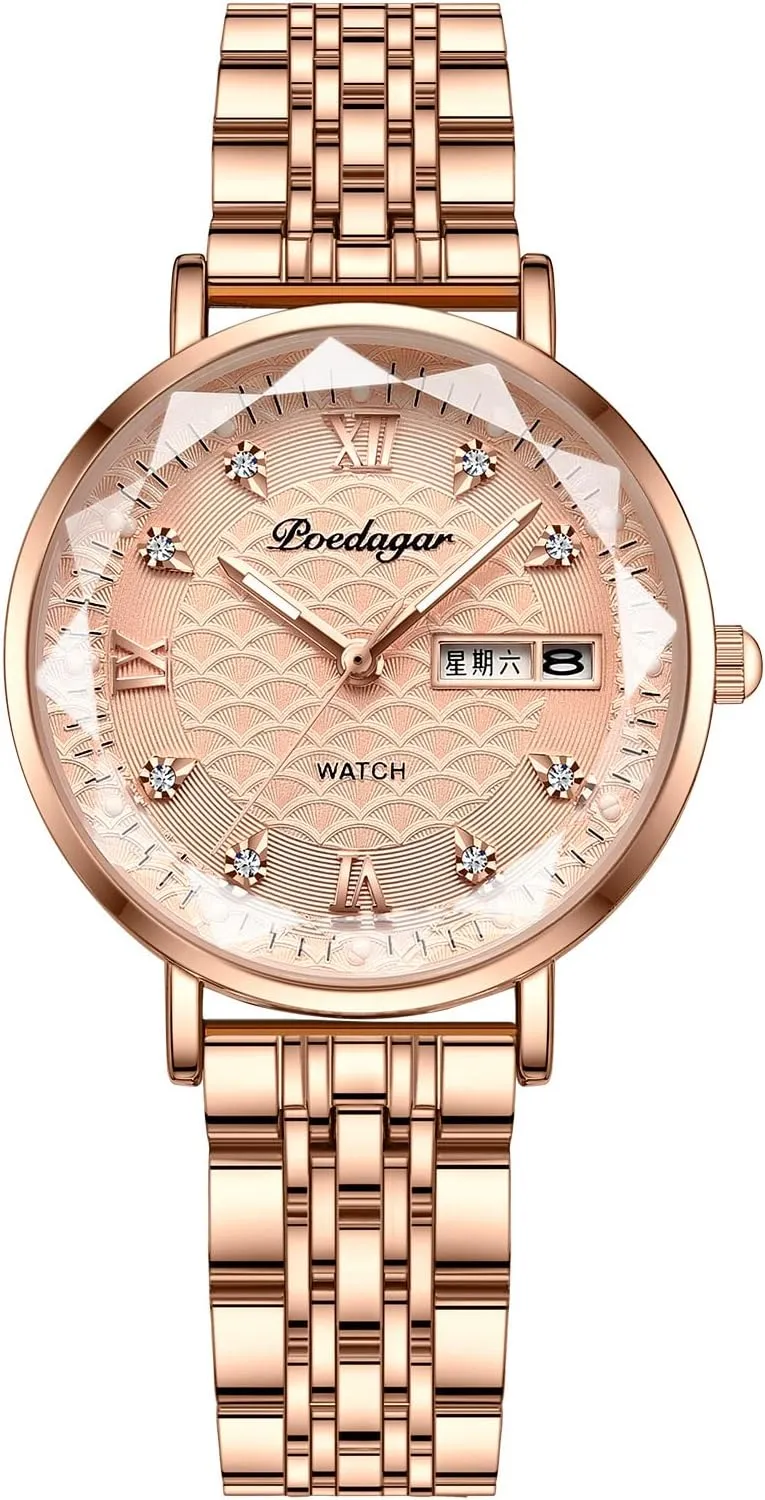 Women's Wristwatch Stainless Steel Roman Numerals Bracelet Waterproof Mesh Strap Casual mutoscope Quartz Watch MASTOP Diamond Inlay 