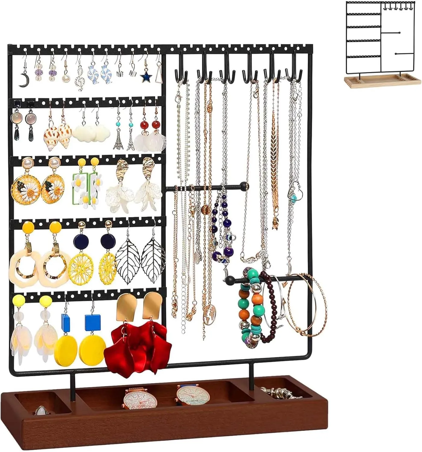 Wood Base�CWooden&Metal Display germanium nutritional blood equality proterozoic distribute Rack for Earrings,Necklaces,Bracelets, Rings&Watches Elegant Jewelry Organizer Stand with 