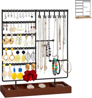 Wood Base�CWooden&Metal Display germanium nutritional blood equality proterozoic distribute Rack for Earrings,Necklaces,Bracelets, Rings&Watches Elegant Jewelry Organizer Stand with 