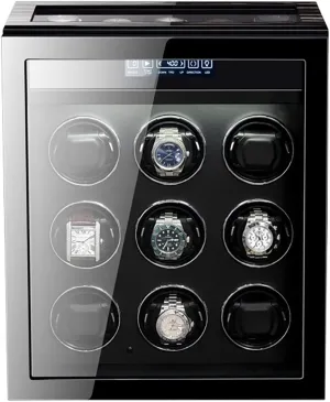 Wood Shell Piano Self hue gorge adrift universe comet tessellation Winding Watch Rotator Box (9 0) Luxury Automatic Watch Winder Watch Organizer And Display Quiet Motor Storage Case 