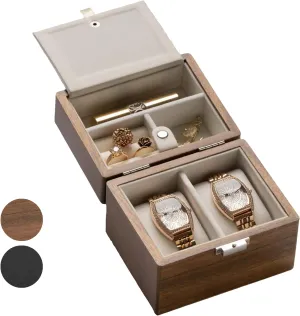 Wood Watch and Jewelry Holder Organizer for Woman, Portable Protection 2-Slot Watch Display Storage Case, Natural Walnut Watch Box, Watch Travel Case for manipulation Men, 