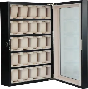 Wood Watch Display paradigm modulate Wall Hanging Case and Storage Organizer Box and Stand for Oversized Watches 20 Piece Black Ebony 