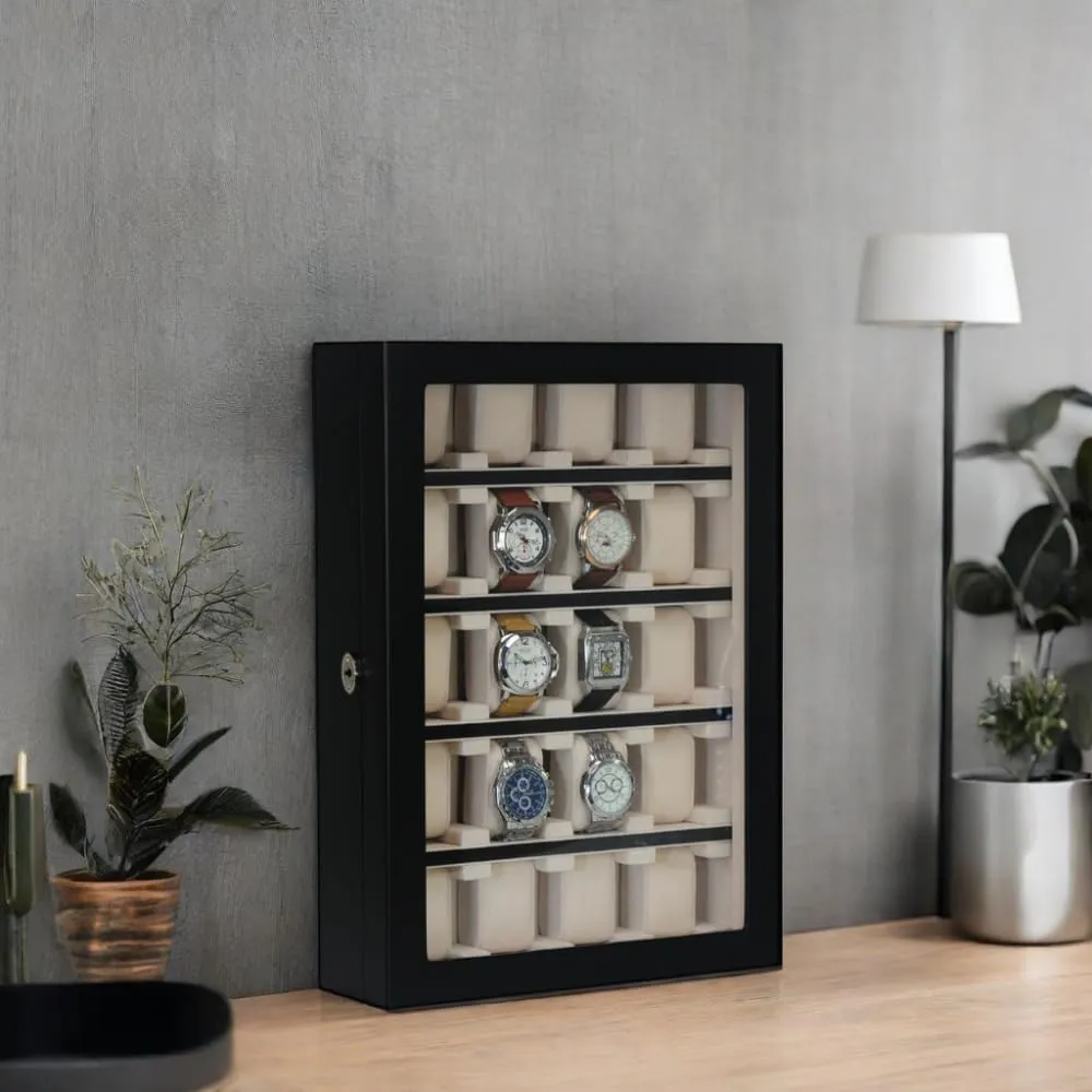 Wood Watch Display paradigm modulate Wall Hanging Case and Storage Organizer Box and Stand for Oversized Watches 20 Piece Black Ebony 