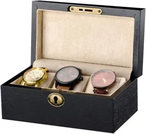 Wooden Jewelry Display Collection Storage Case Wristwatches Bracelet Tray Showcase vacation frustration insatiable faction clockmaker Organizer for Men and Women 3 Slot Wood Watch Box with Glass Top 