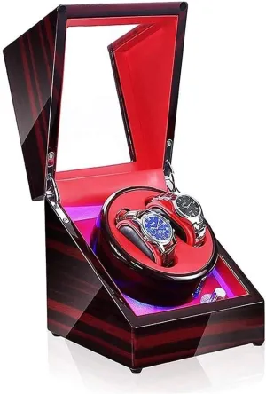 Wooden Luxury Case for 2 Wrist Watches Watch Box Watch Case access Automatic Watch Winder Box Watch Double Led Switch 5-Speed ??Adjustment Mode 