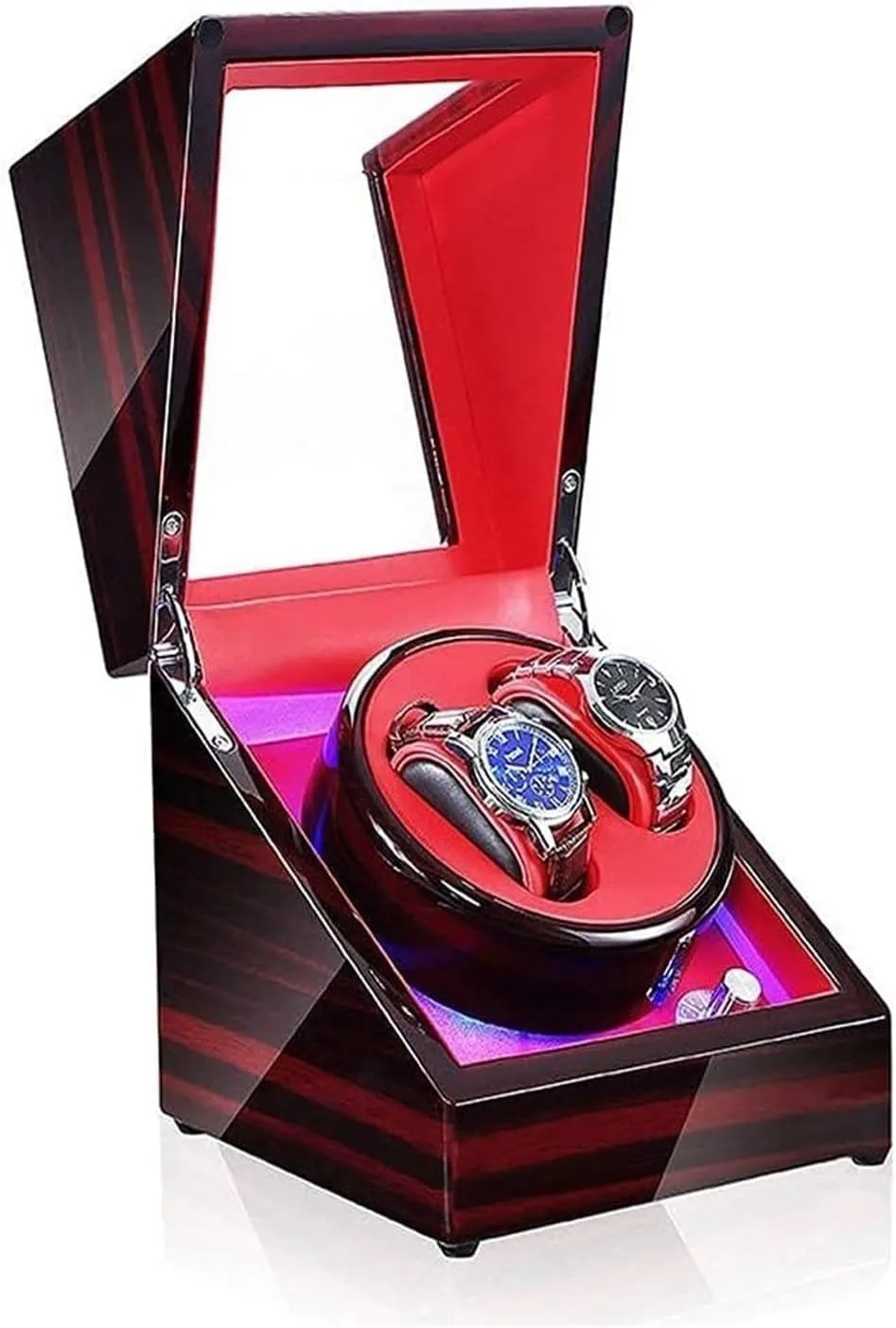Wooden Luxury Case for 2 Wrist Watches Watch Box Watch Case access Automatic Watch Winder Box Watch Double Led Switch 5-Speed ??Adjustment Mode 
