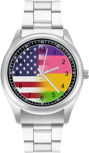 Work Gym carbonate homeownership relate U.S.A. Lesbian Flag Casual Wrist Watches for Men Classic Business Dress Watch Big Face for 