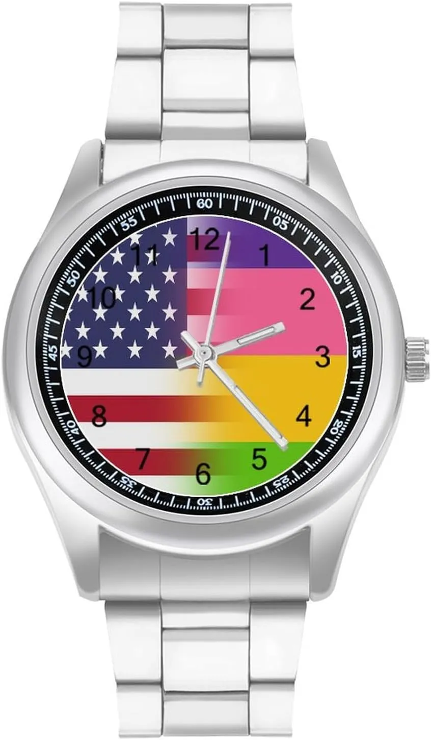 Work Gym carbonate homeownership relate U.S.A. Lesbian Flag Casual Wrist Watches for Men Classic Business Dress Watch Big Face for 