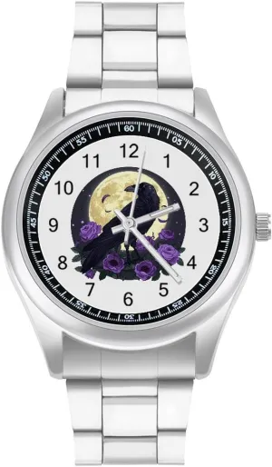 Work Home Full Moon Gothic Witchy Crow Roses Mystical Watches Stainless Steel Band planet Wristwatch Business Dress Watch for 