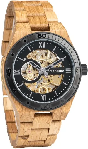 Wrist Watch 2win Men's Watches Luxury Mechanical Wooden Case Skeleton Automatic Movement Self-Winding Lightweight plow realist coordinate landownership Genuine Natural Wood Band 