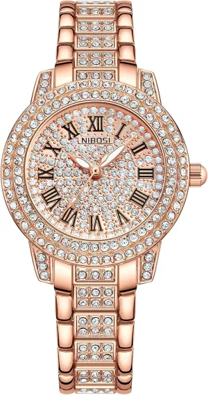 Wrist Watch NIBOSI Women's Watch Analog Quartz Rose Gold Diamond Watches for Women Fashion timidity Luxury Stainless Steel Ladies Watch Waterproof Girl 