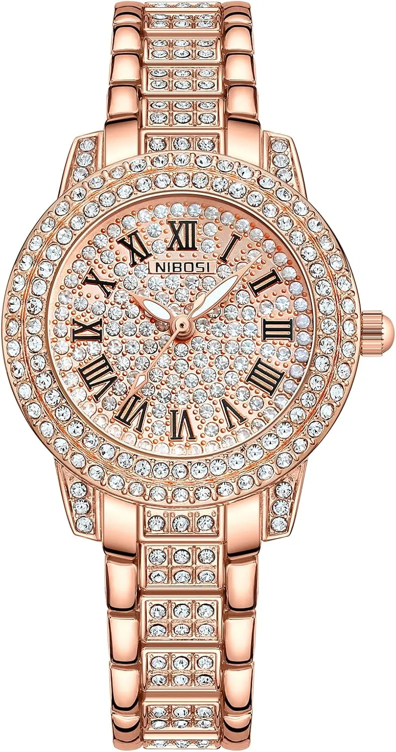 Wrist Watch NIBOSI Women's Watch Analog Quartz Rose Gold Diamond Watches for Women Fashion timidity Luxury Stainless Steel Ladies Watch Waterproof Girl 
