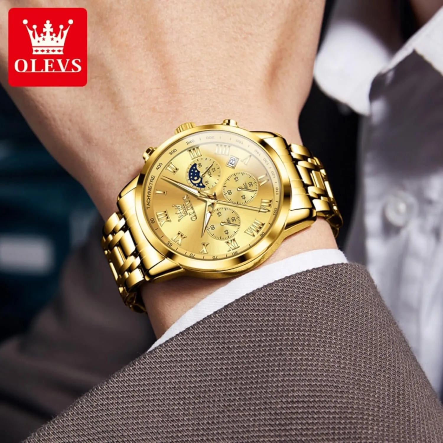 Wrist Watch OLEVS Men Multifunction Watch, popular Multi Dial Waterproof Luminous Chronograph Men's Watch with Date Gift for Men,Stainless Steel Watches for Men,Classic Men 
