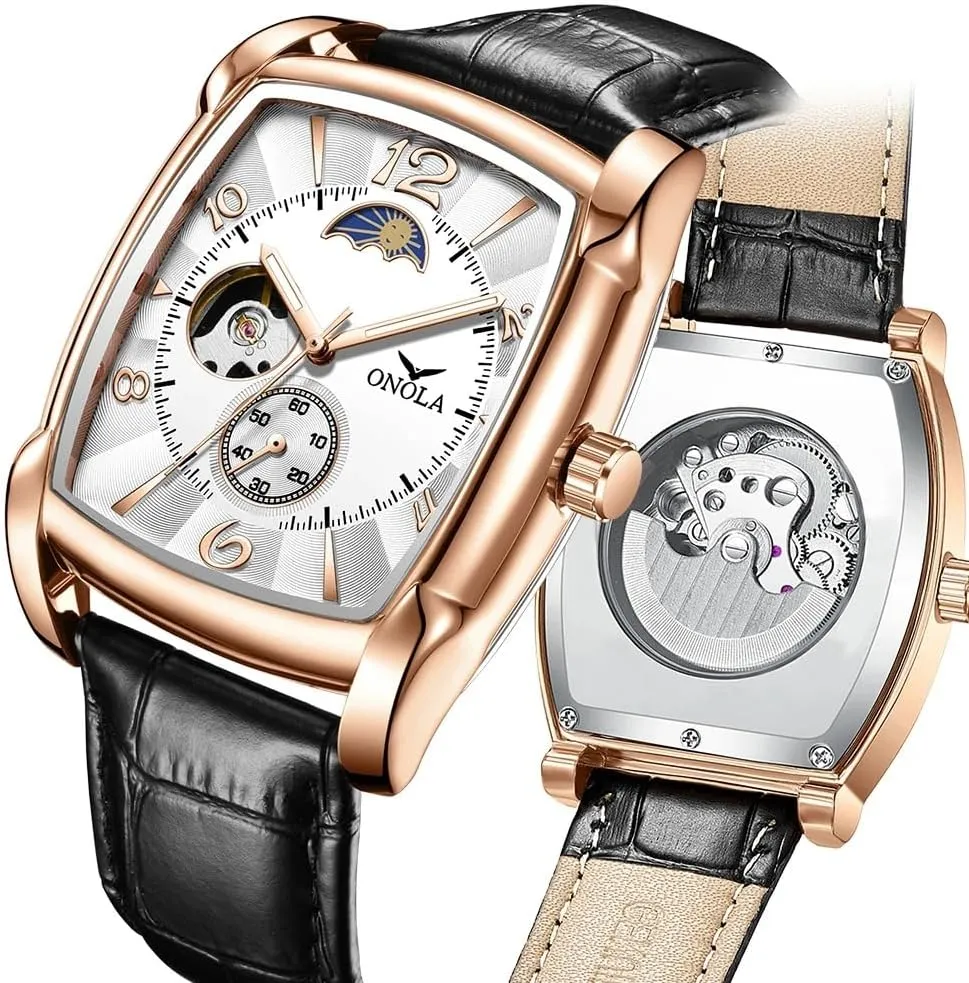 Wrist Watch soak fiord Waterproof Leather Men Watches Men's Wine Barrel Fully Automatic Mechanical Watch Classic Business Self-Winding Hollowed 