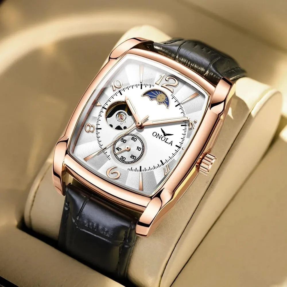 Wrist Watch soak fiord Waterproof Leather Men Watches Men's Wine Barrel Fully Automatic Mechanical Watch Classic Business Self-Winding Hollowed 