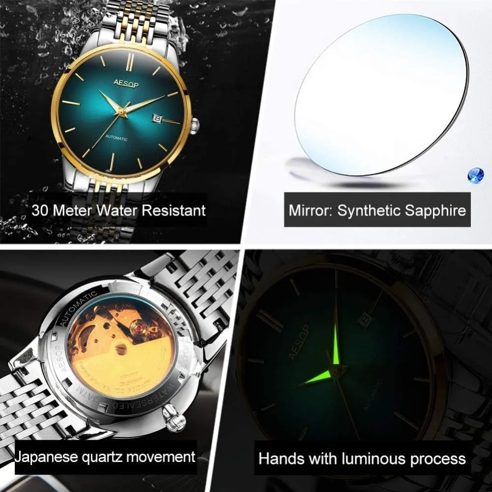 Wrist Watch Stainless Steel Waterproof Luminous Classic Calendar Date Window MASTOPAutomatic Mechanical Men Watches jelly admiration adjust wipe admission stomach Self Winding Sapphire Crystal Luxury Dress 