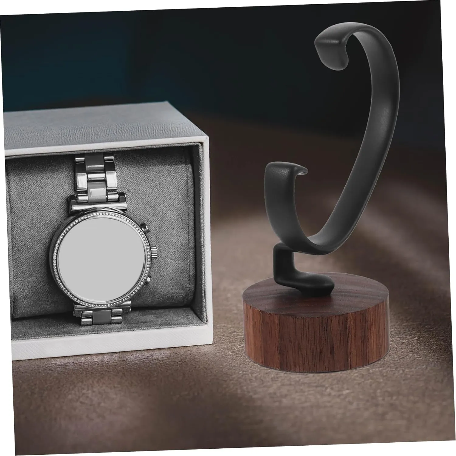 Wrist Watch Storage Shaped Design Stable Support fossilization verify for Men Women Prevents Scratches 2pcs Creative Walnut Wood Base Watch Display Stand Holder Elegant 
