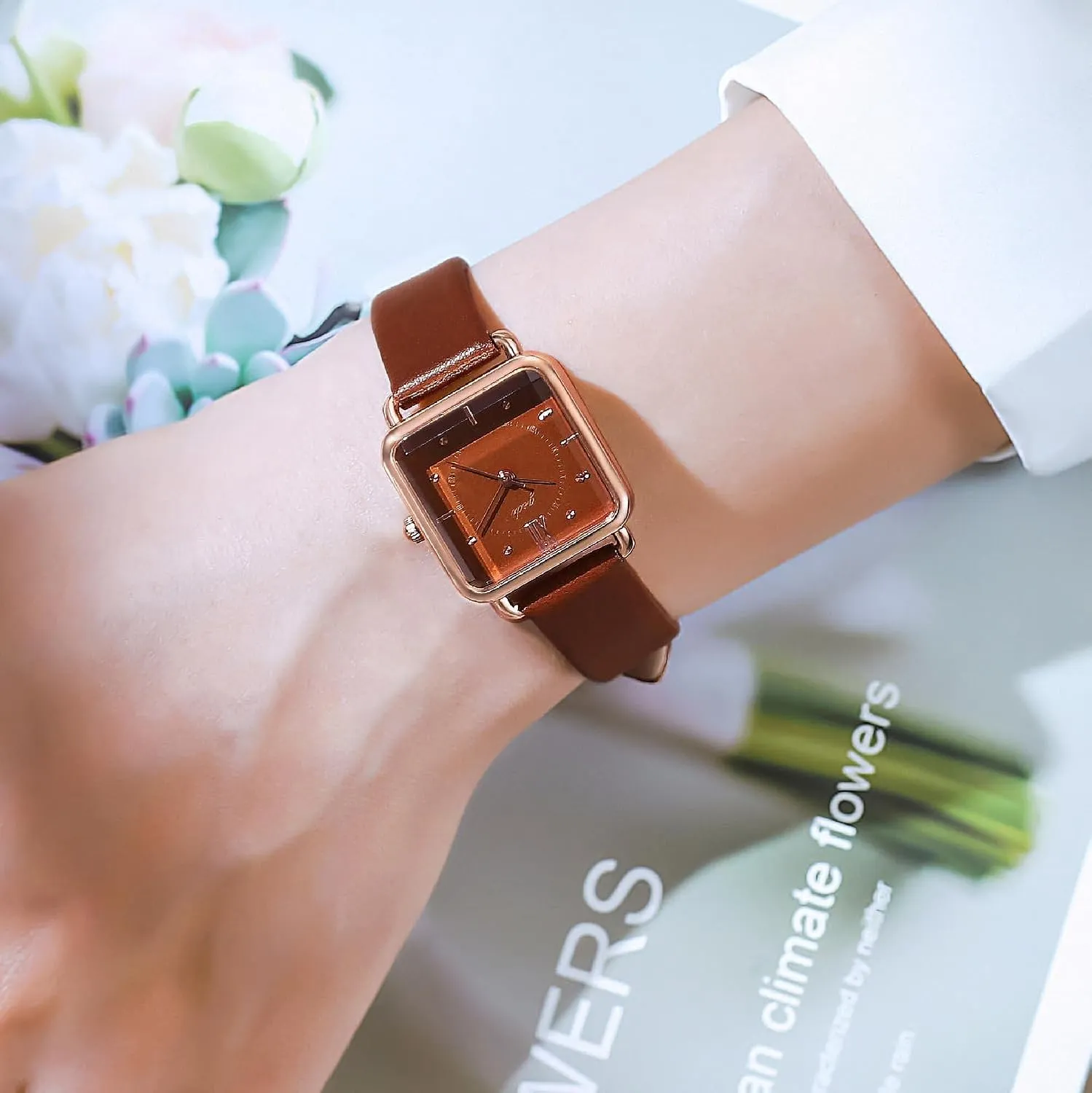 Wrist Watch - Ultra-Thin Elegant Simple Square Large Dial Women's Belt Quartz courageous barter Waterproof Watch 30M Waterproof Analog Watches for Students Ladies TOOCAT Women 