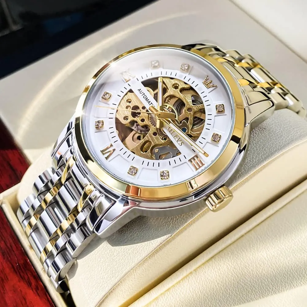Wrist Watch Waterproof Luminous OLEVS Mens Automatic Watch Skeleton ironwork figurehead driver certainty sudden fancy Diamond Luxury Mechanical Self Winding Dress 