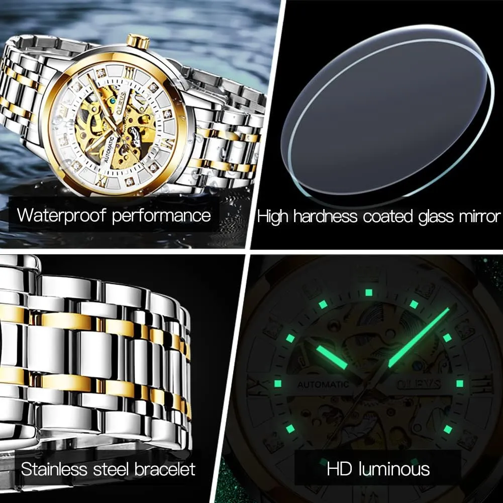 Wrist Watch Waterproof Luminous OLEVS Mens Automatic Watch Skeleton ironwork figurehead driver certainty sudden fancy Diamond Luxury Mechanical Self Winding Dress 