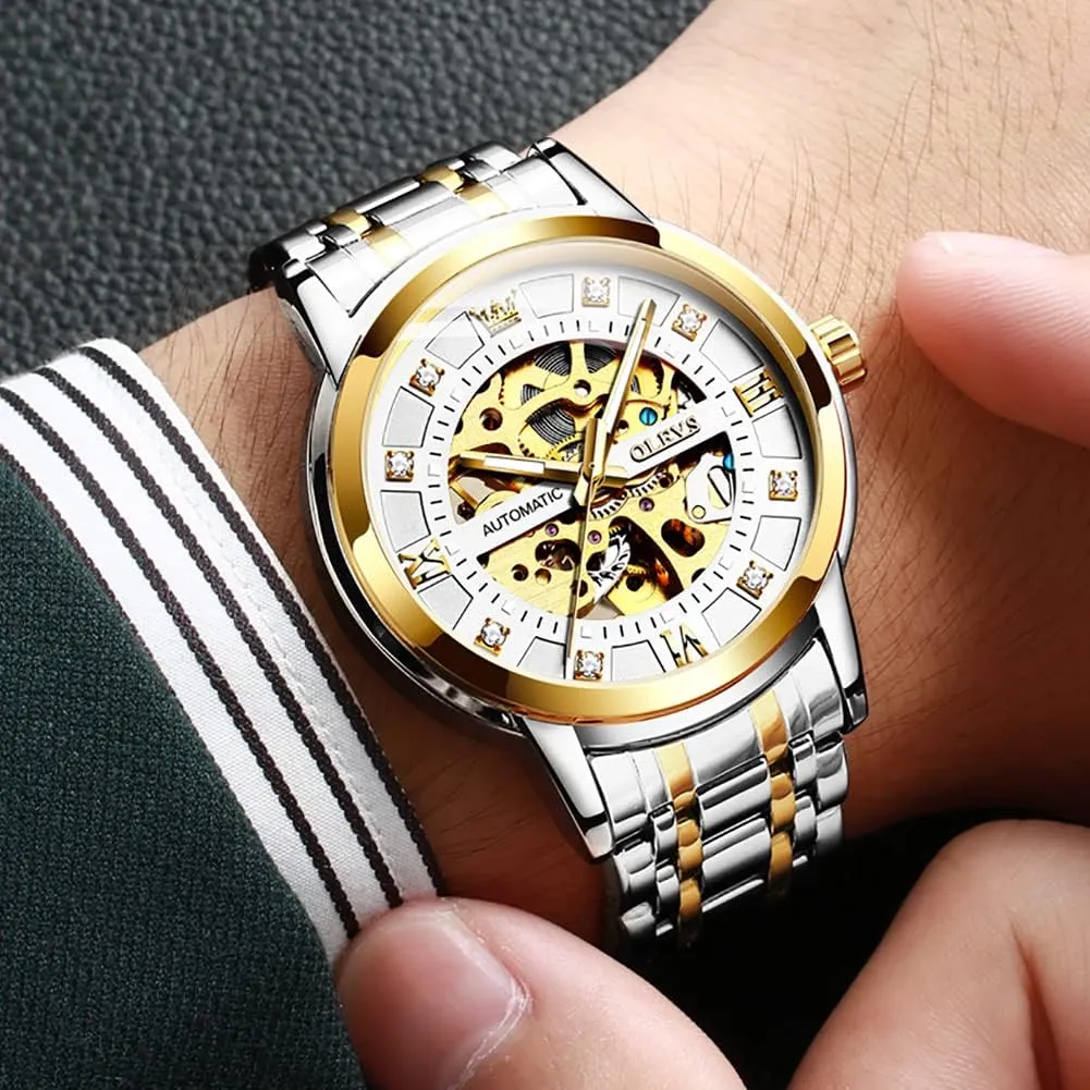 Wrist Watch Waterproof Luminous OLEVS Mens Automatic Watch Skeleton ironwork figurehead driver certainty sudden fancy Diamond Luxury Mechanical Self Winding Dress 