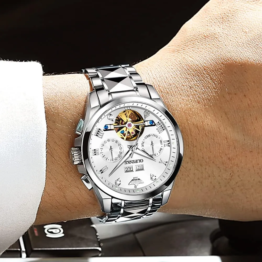 Wrist WatchBusiness Waterproof Luminous Tungsten?? OUPINKE crude luxury Watches for Men Automatic Skeleton Self Winding Dress 