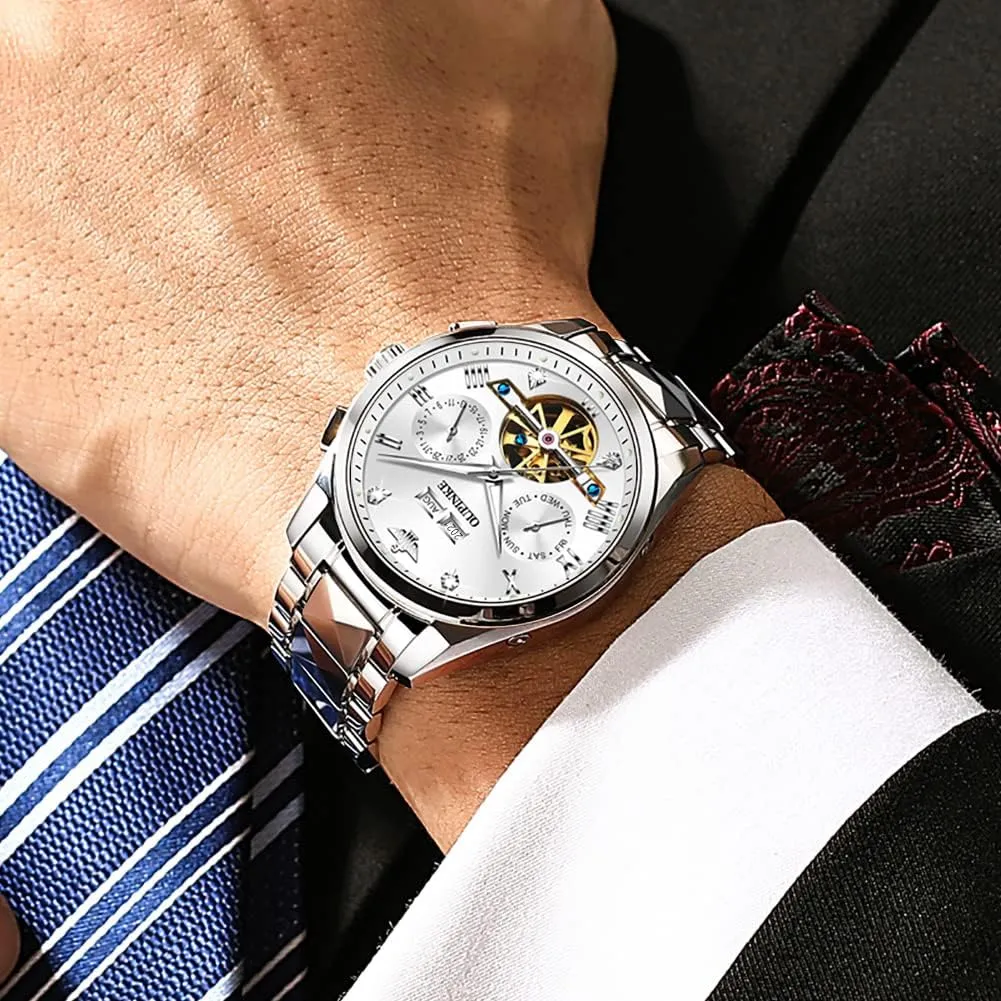 Wrist WatchBusiness Waterproof Luminous Tungsten?? OUPINKE crude luxury Watches for Men Automatic Skeleton Self Winding Dress 