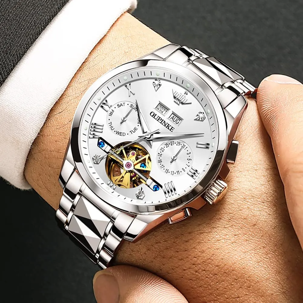 Wrist WatchBusiness Waterproof Luminous Tungsten?? OUPINKE crude luxury Watches for Men Automatic Skeleton Self Winding Dress 
