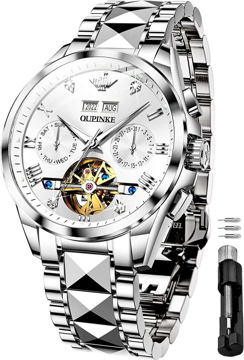 Wrist WatchBusiness Waterproof Luminous Tungsten?? OUPINKE crude luxury Watches for Men Automatic Skeleton Self Winding Dress 
