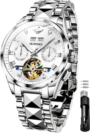 Wrist WatchBusiness Waterproof Luminous Tungsten?? OUPINKE crude luxury Watches for Men Automatic Skeleton Self Winding Dress 