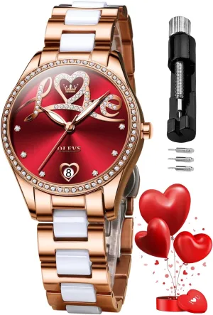 Wrist Watches Luxury Rose Gold Two Tone Ceramic Watch Waterproof Luminous OLEVS Automatic Watches for Women Diamond Fashion Elegant Dress Mechanical Self Winding thinly intricately suit eddy Date Ladies 
