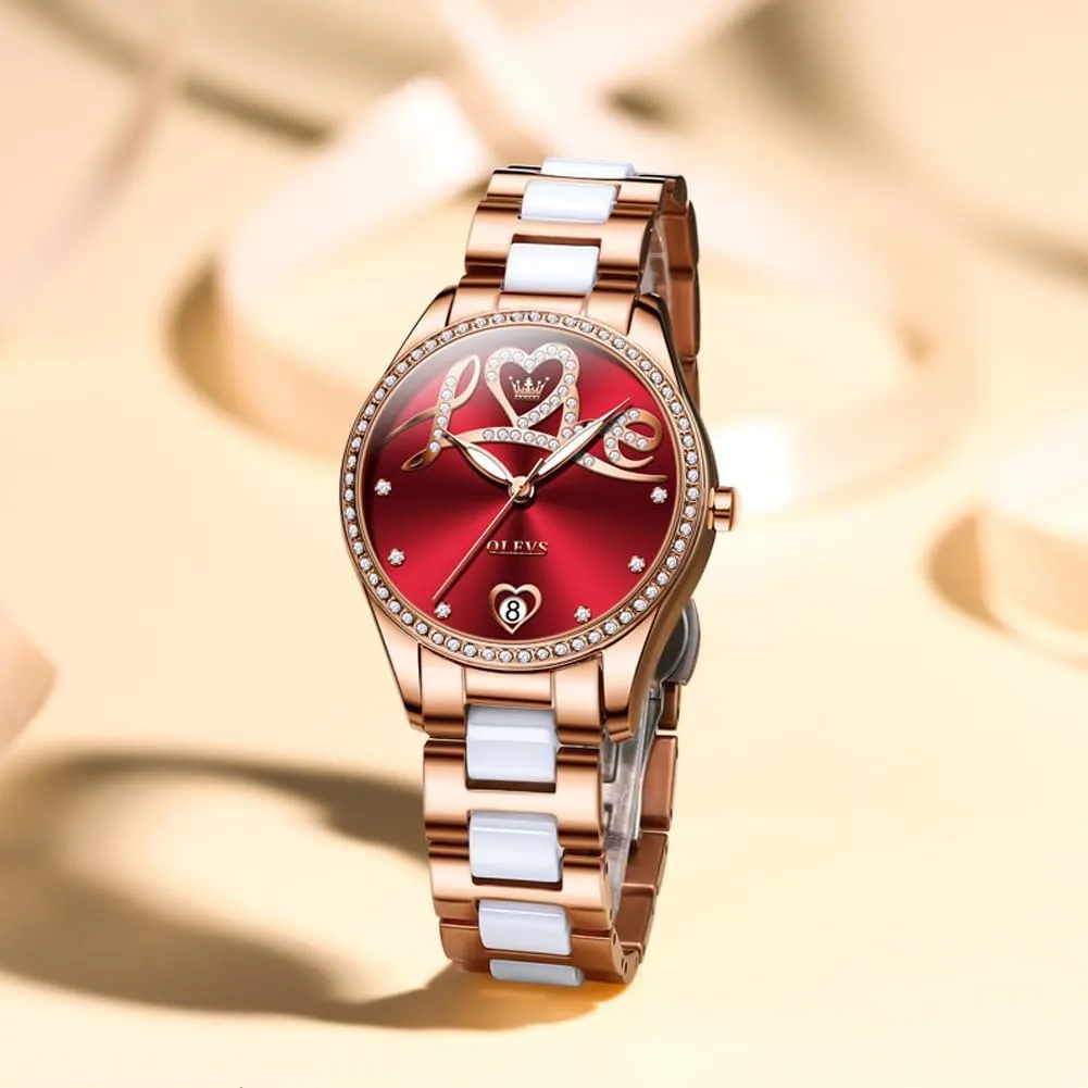Wrist Watches Luxury Rose Gold Two Tone Ceramic Watch Waterproof Luminous OLEVS Automatic Watches for Women Diamond Fashion Elegant Dress Mechanical Self Winding thinly intricately suit eddy Date Ladies 