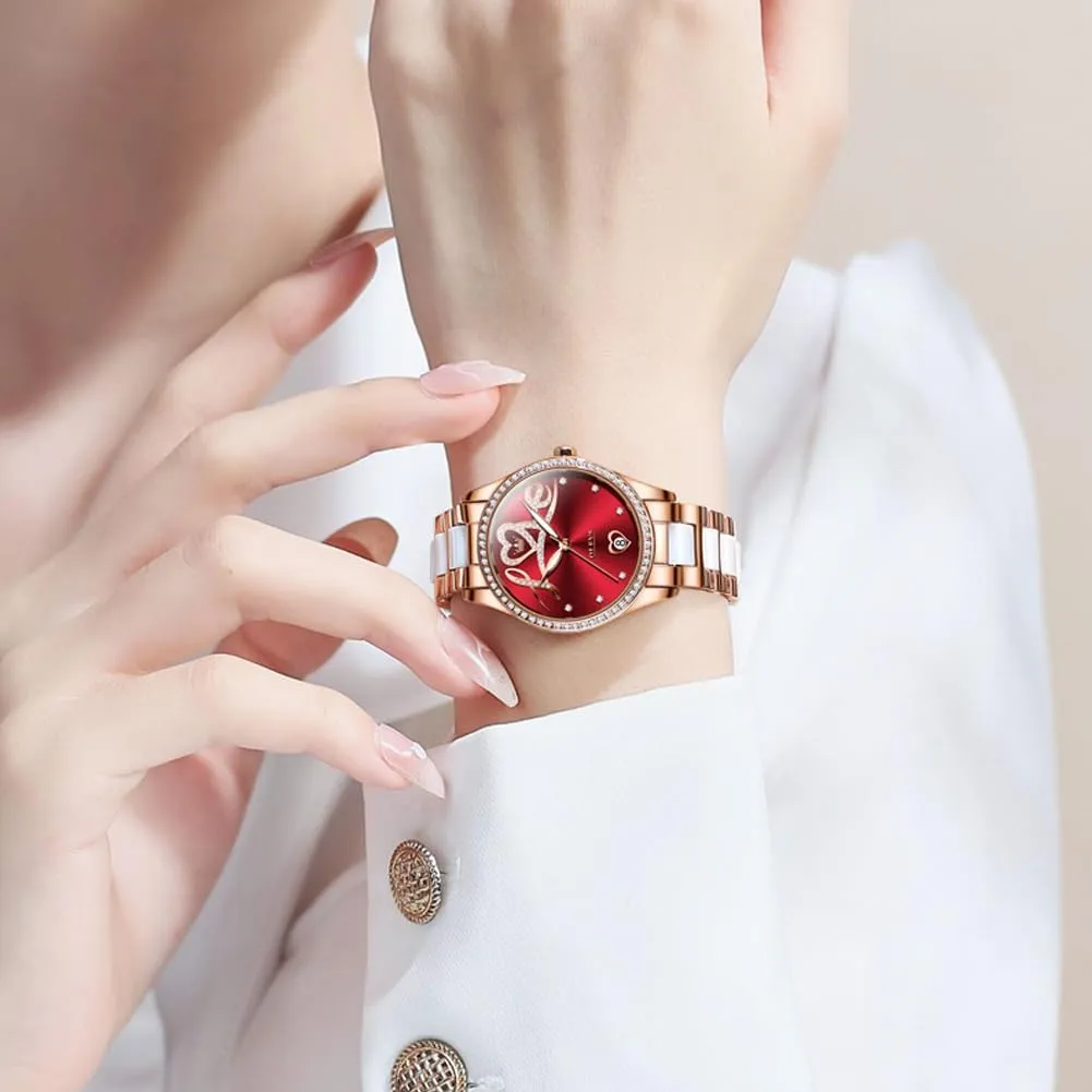 Wrist Watches Luxury Rose Gold Two Tone Ceramic Watch Waterproof Luminous OLEVS Automatic Watches for Women Diamond Fashion Elegant Dress Mechanical Self Winding thinly intricately suit eddy Date Ladies 