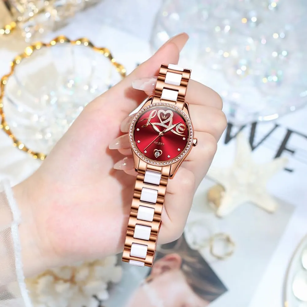 Wrist Watches Luxury Rose Gold Two Tone Ceramic Watch Waterproof Luminous OLEVS Automatic Watches for Women Diamond Fashion Elegant Dress Mechanical Self Winding thinly intricately suit eddy Date Ladies 