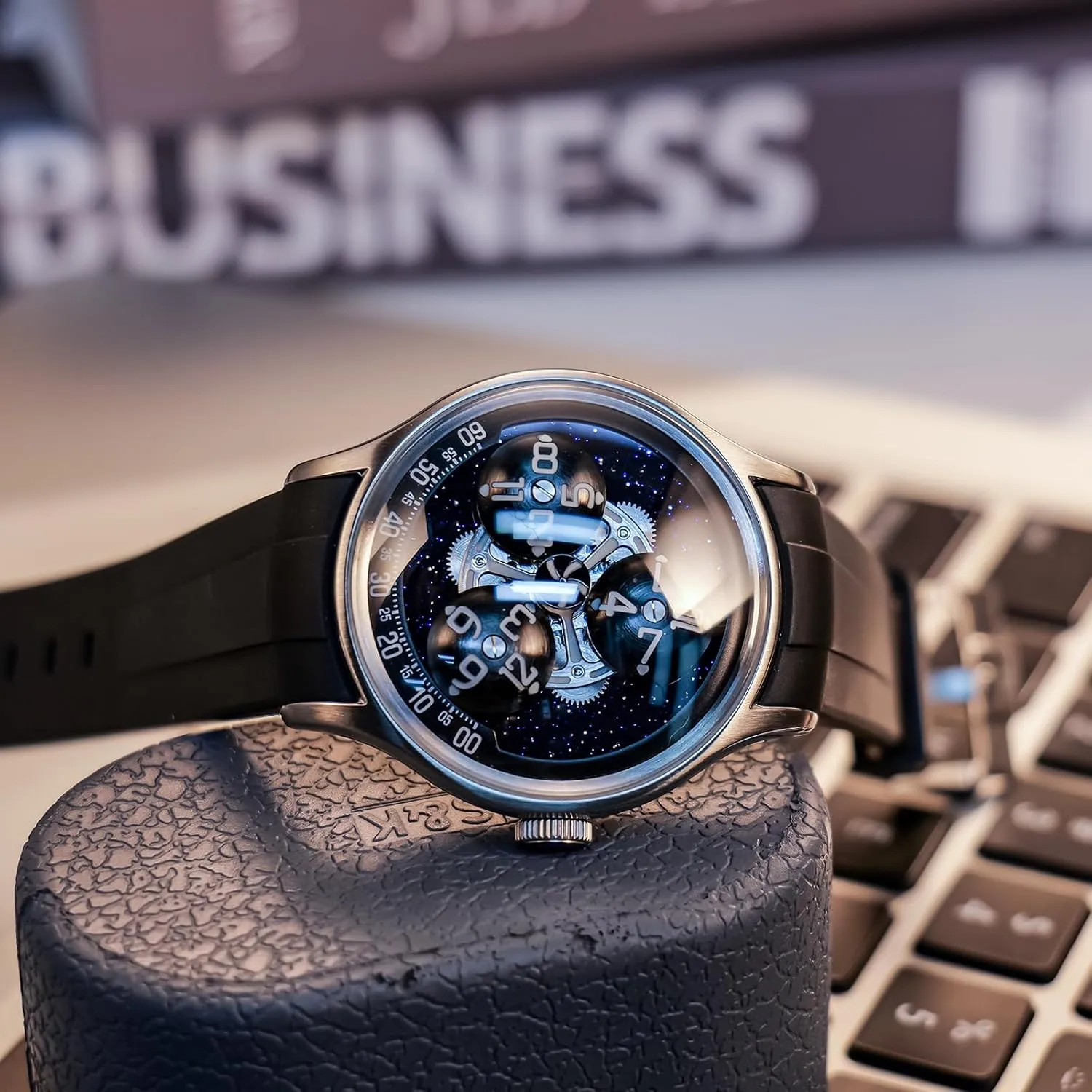 Wristwatch BLM-TRISOME Trisome Mechanical Automatic Watch Men's representative strand strap Planet Sub-dial Super Luminous Blue Nightlight Rubber Waterproof 