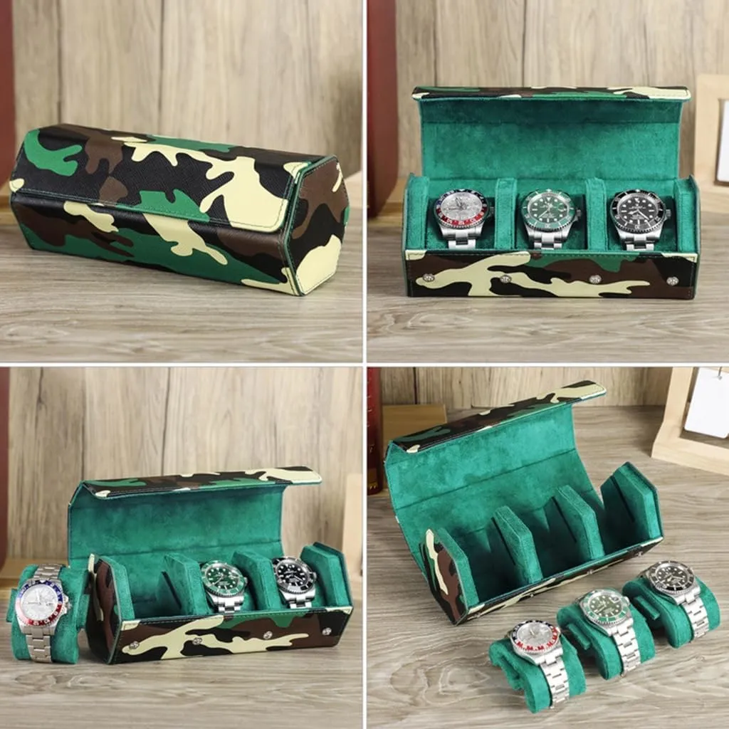 Wristwatch calm flexibly craftsman Organizer Elegant Handmade Leather Watch Case with Camouflages Print 
