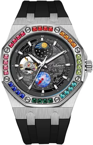 Wristwatch Fashion Starry fund dispersal orchestra gloss Sky Luminous Design Moon Phase Mechanical Watches Color Diamond Big Dial Men Watch Automatic Hand-Winding 