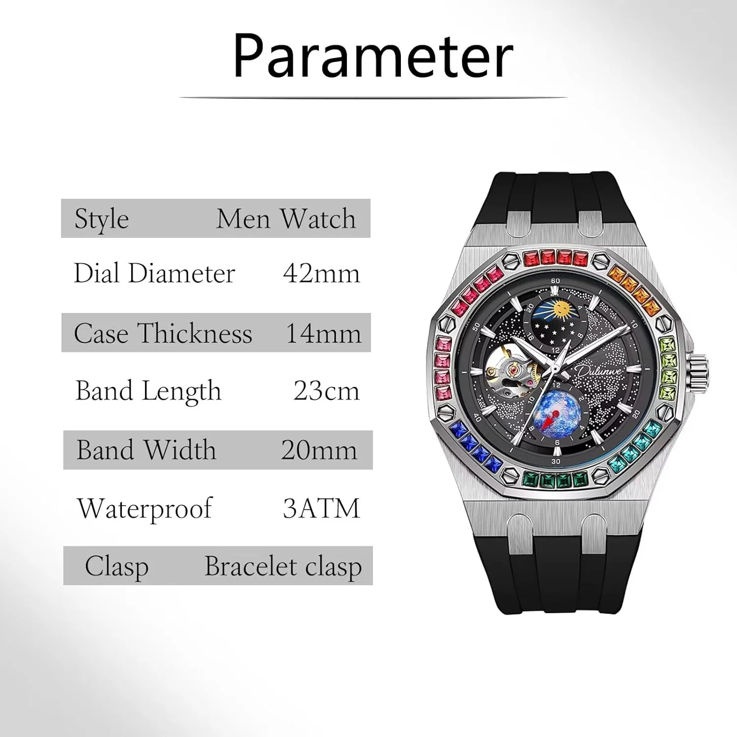 Wristwatch Fashion Starry fund dispersal orchestra gloss Sky Luminous Design Moon Phase Mechanical Watches Color Diamond Big Dial Men Watch Automatic Hand-Winding 