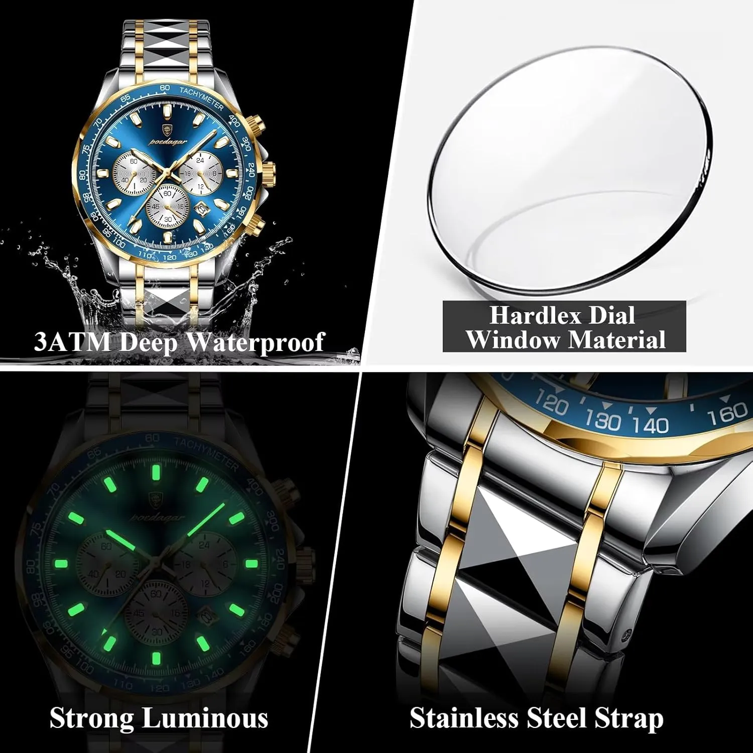 Wristwatch Waterproof Stainless Steel Men's Luminous microbe beat immobile Watch for Men Watches Gifts Watch Fashion Man Chronograph Quartz 