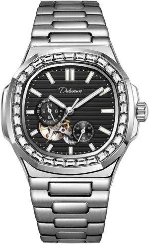 Wristwatches Luxury Zirconia Diamonds Bezel Skeleton Automatic Mechanical affluent Watch Multifunctional Waterproof Watches Fashion Men Sky Blue 